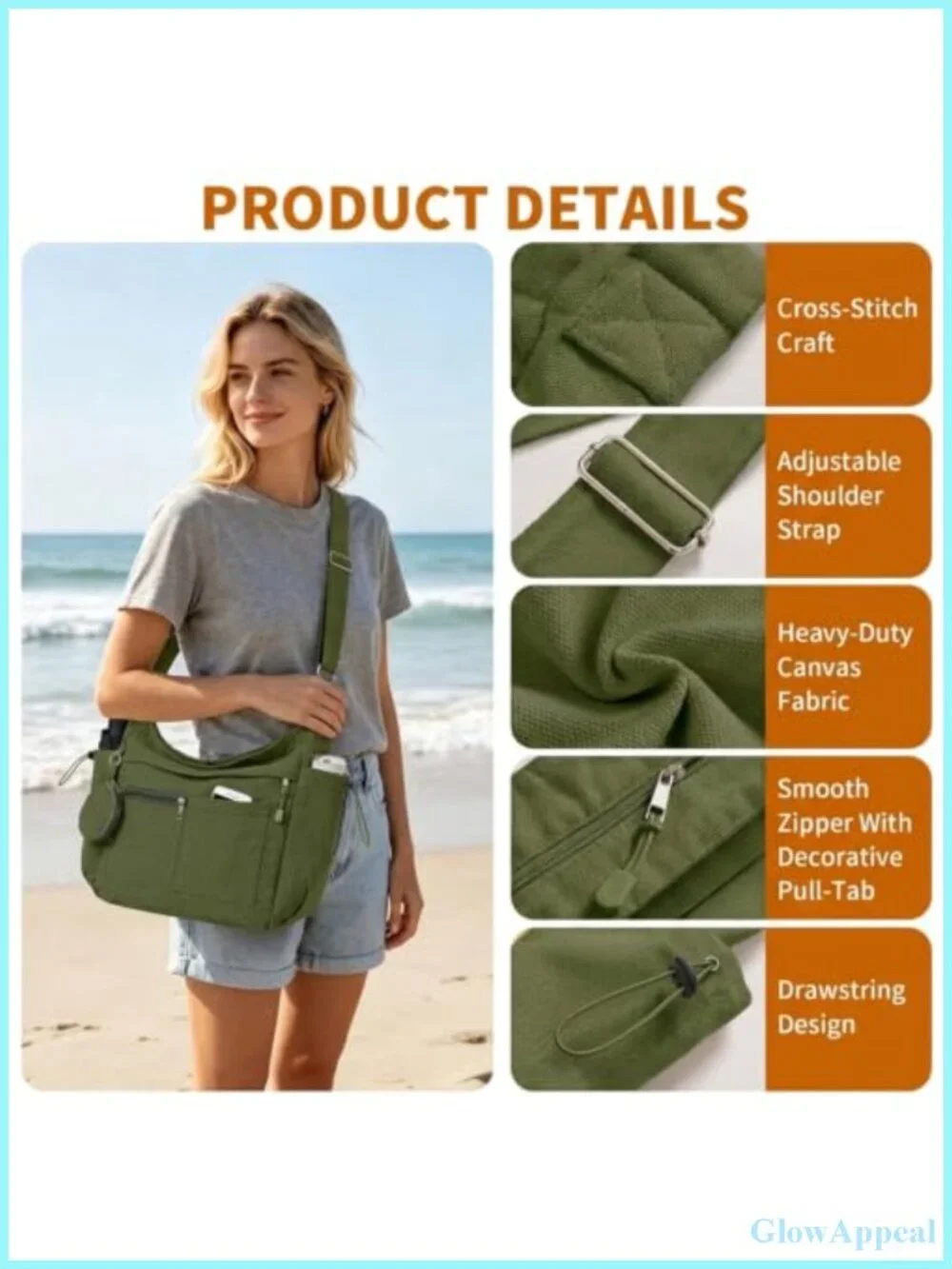 Canvas Hobo Crossbody Tote Bag Messenger Adjustable Strap Large